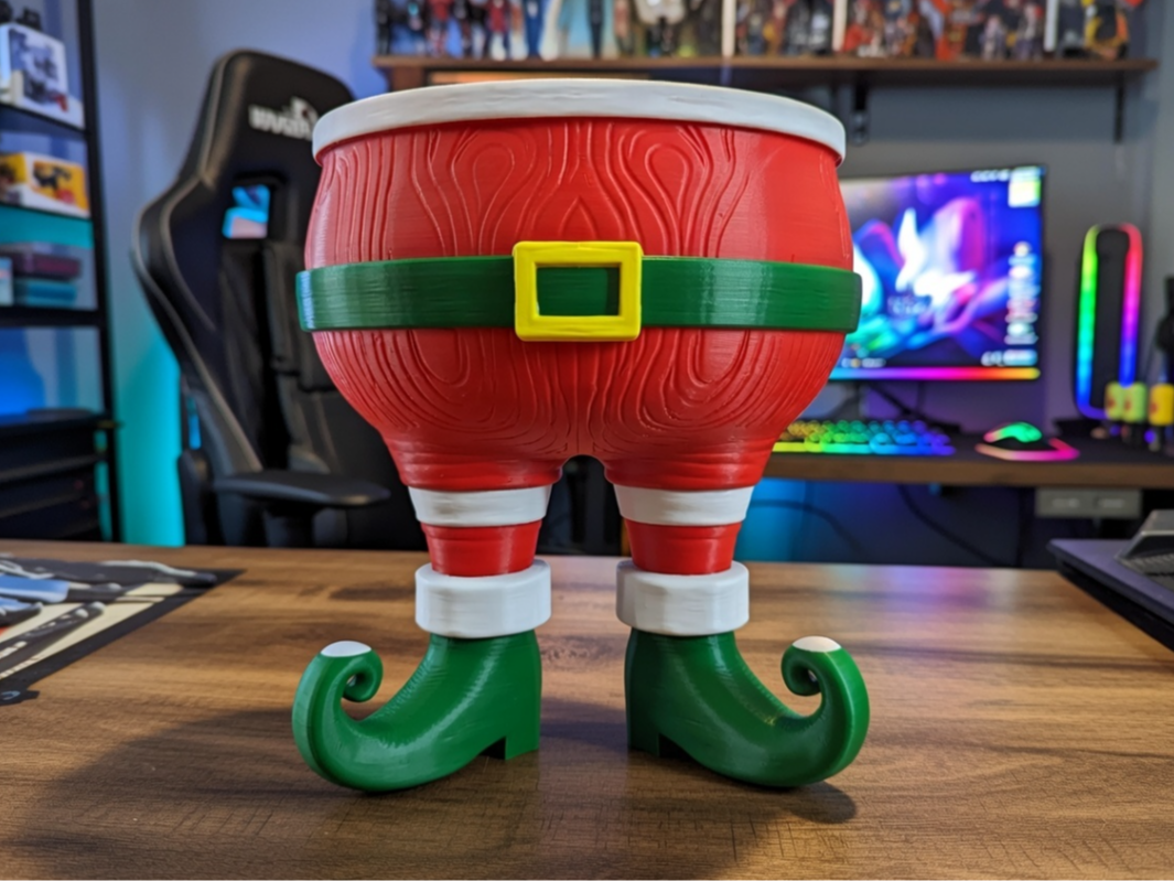 Christmas Elf Pants Bowl Candy Snacks Keys Tip Jar