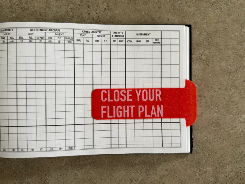 Close Your Flight Plan Reminder Bookmark