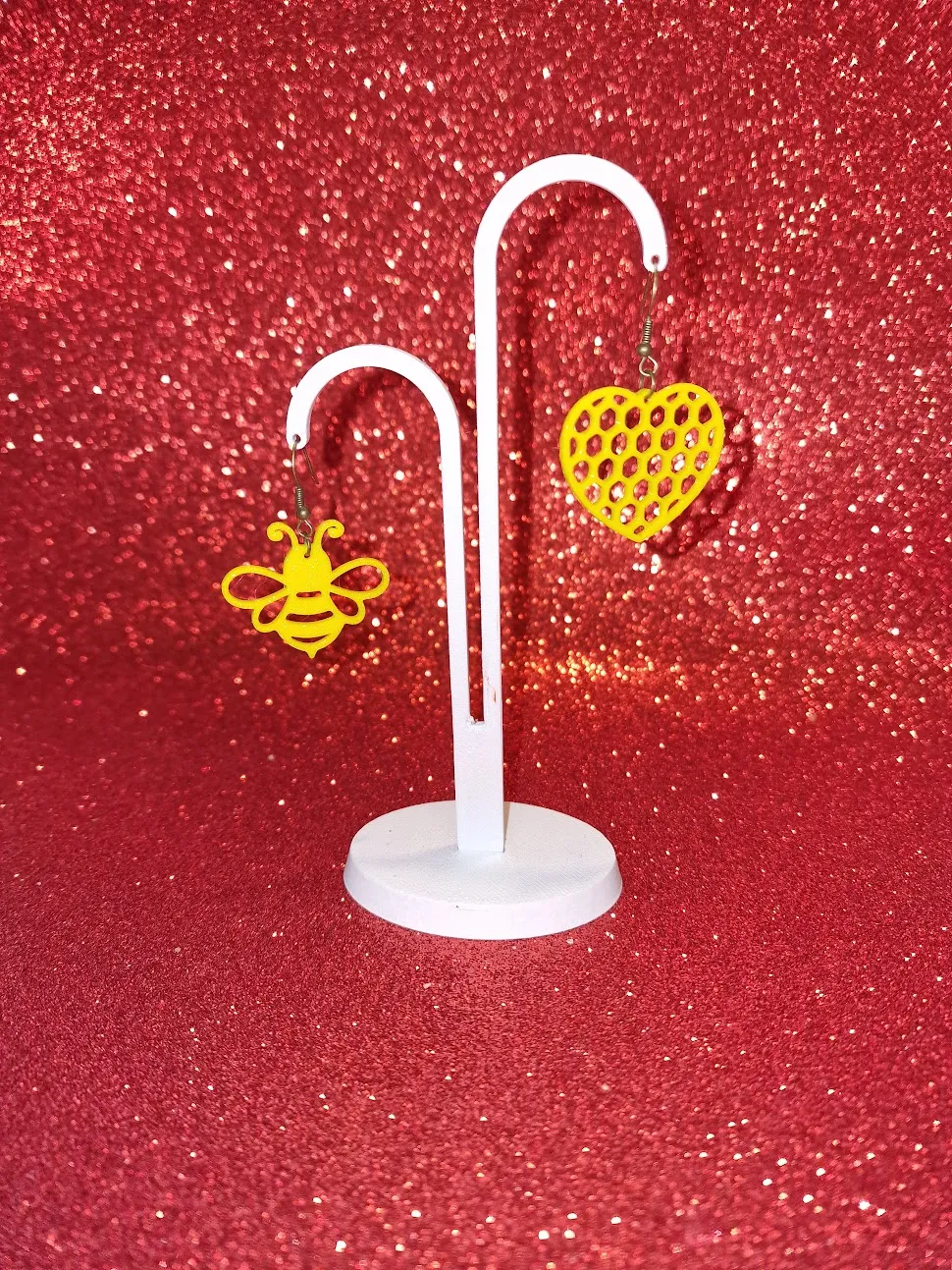 Honey heart bee earrings view 3