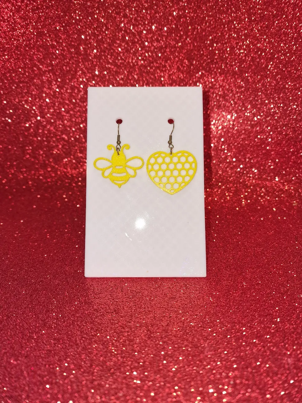 Honey heart bee earrings view 2