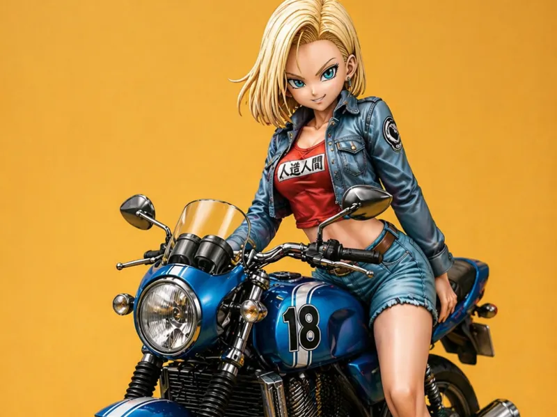 Figure of Android 18 riding a motorcycle