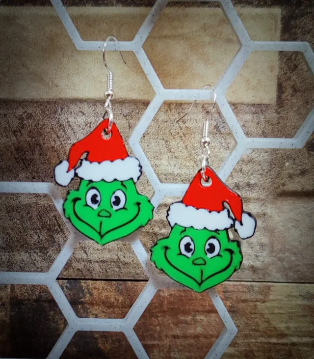 THE "HAPPY" GRINCH EARRINGS (multicolor print AMS)