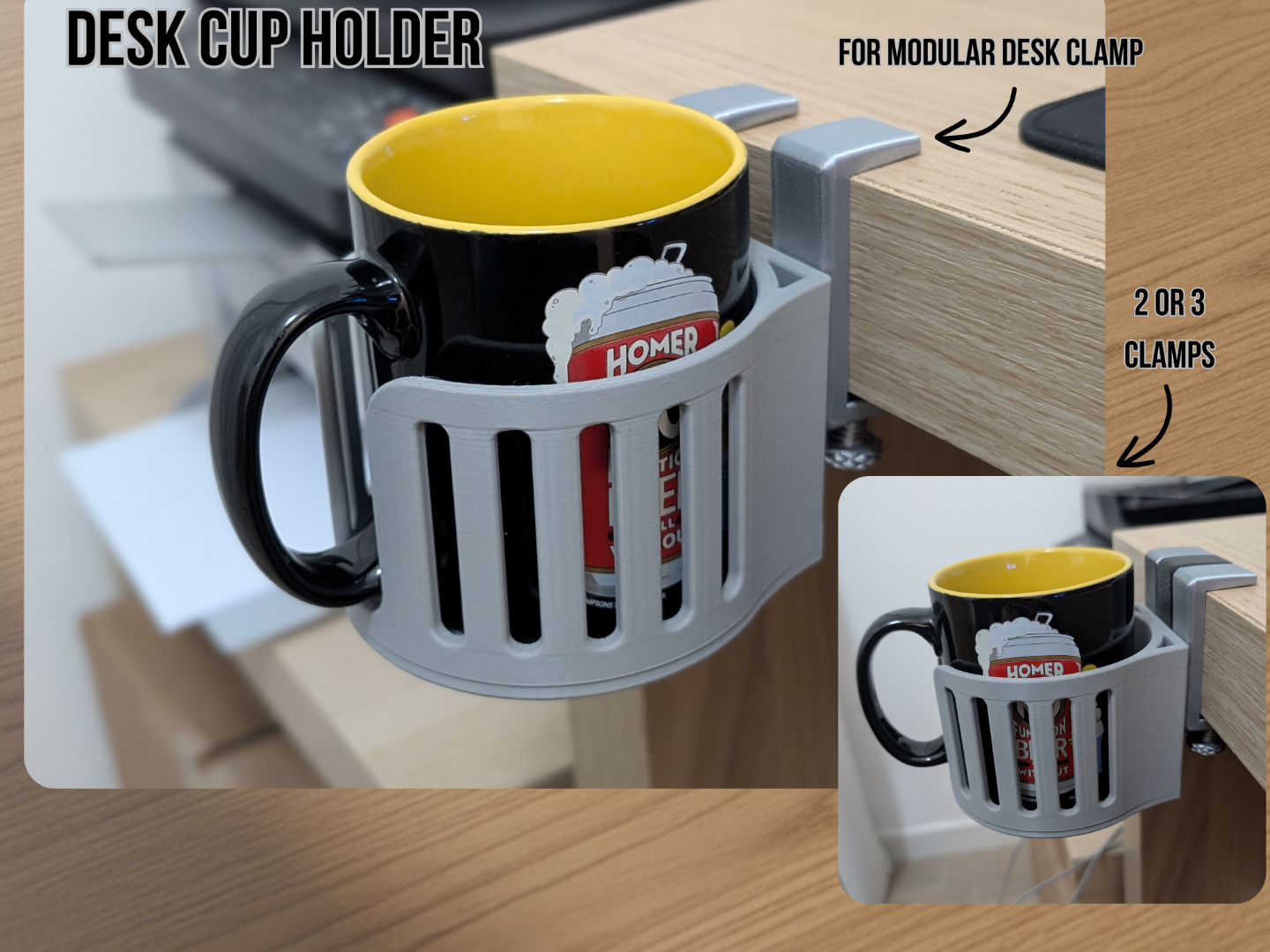 Desk Cup Holder for Modular Desk/Shelf Clamp