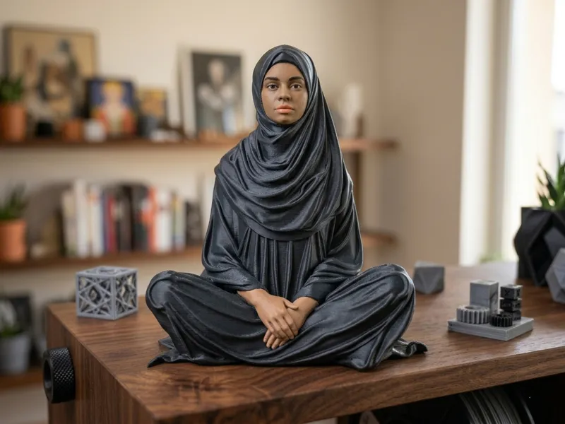 Elegant Meditating Woman in Hijab Desk ShelfSitter