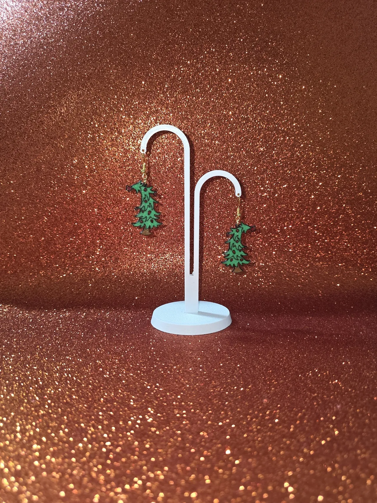Grinch Christmas tree earrings view 3