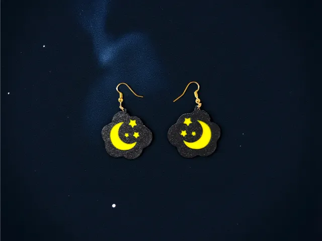 Moon and stars in the cloud earrings