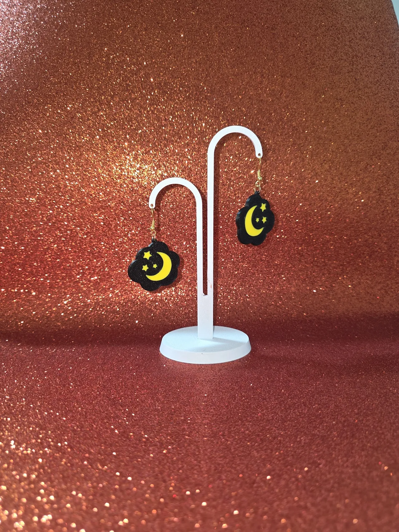 Moon and stars in the cloud earrings view 3