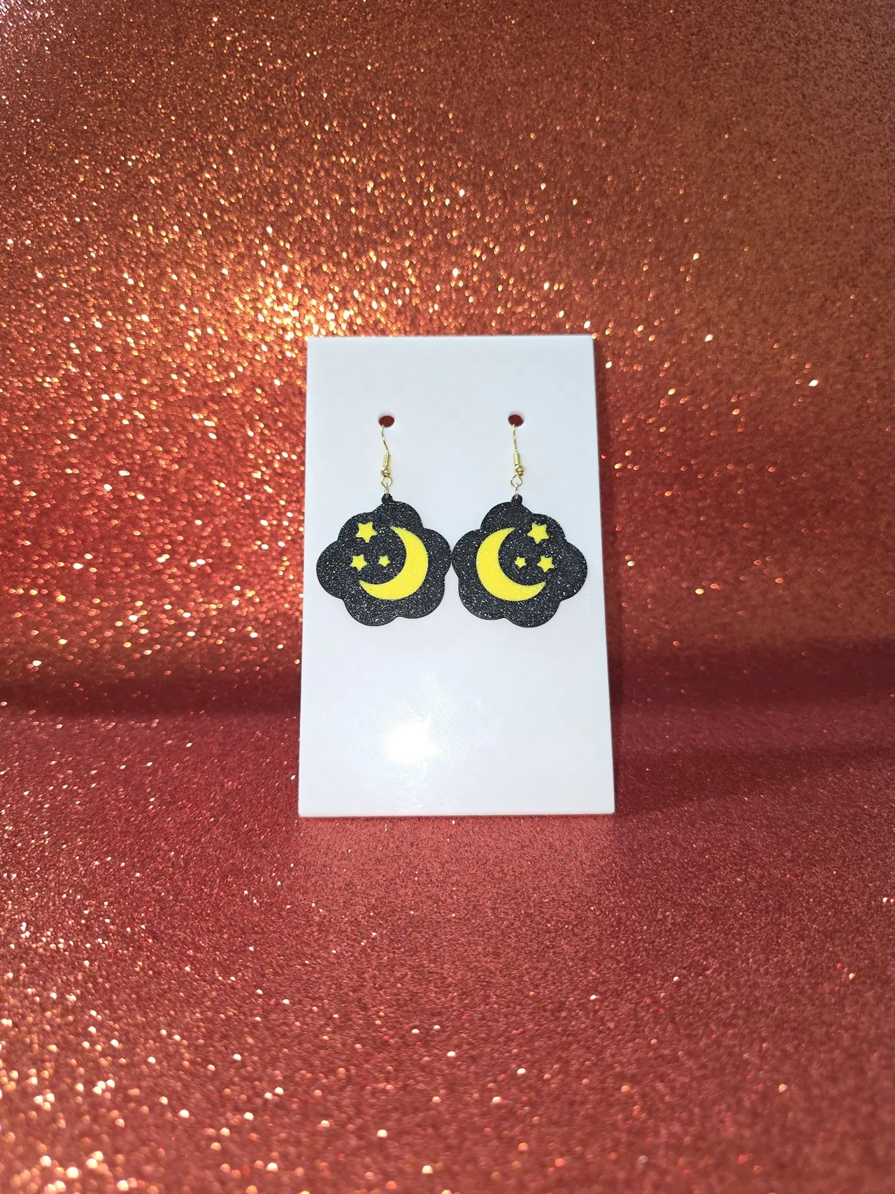 Moon and stars in the cloud earrings view 2