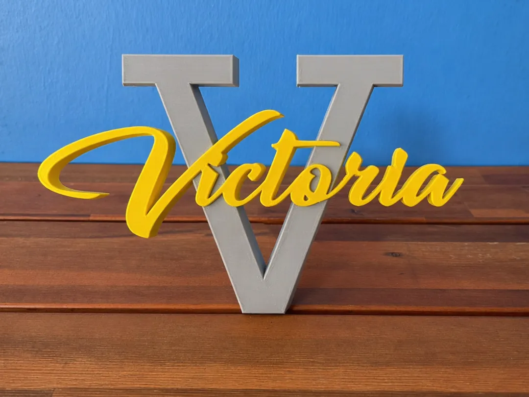 Victoria Name Sign with Initial Letter - Free 3D Print Model - MakerWorld