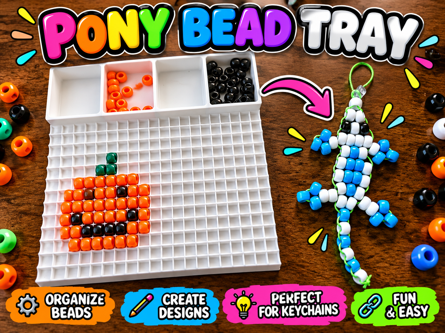Pony Bead Design & Sorting Tray (3 Sizes Included) - 1