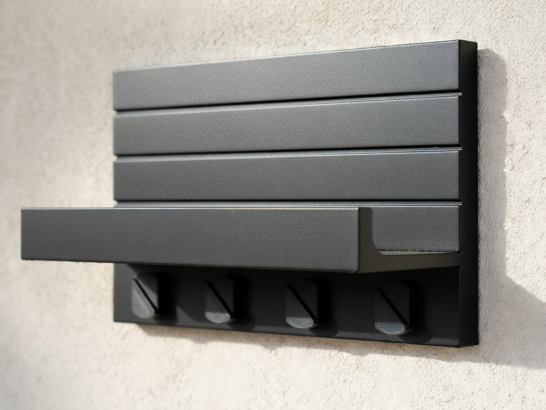 Modern Wall Key Holder w/ Shelf & Hooks Minimalist