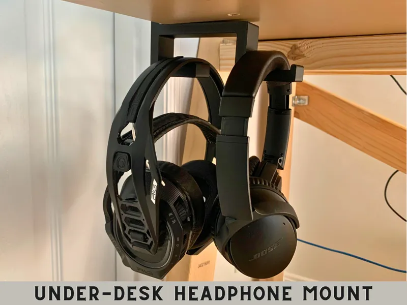 Under Desk/Shelf Double Headphones Holder