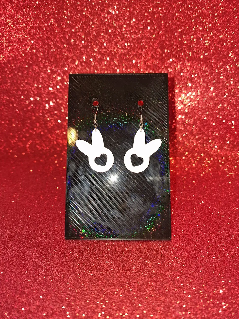 Rabbit heart earrings view 2