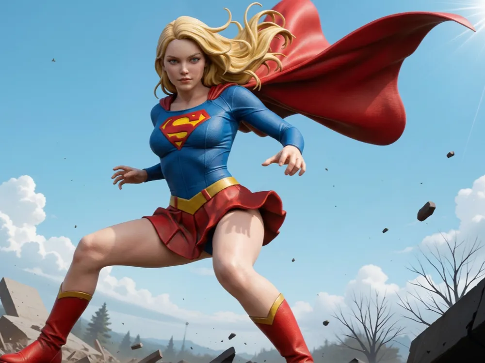 Escenografía en miniatura: Super Girl – Storm Pose mit wehendem Umhang. Referencia del modelo original.