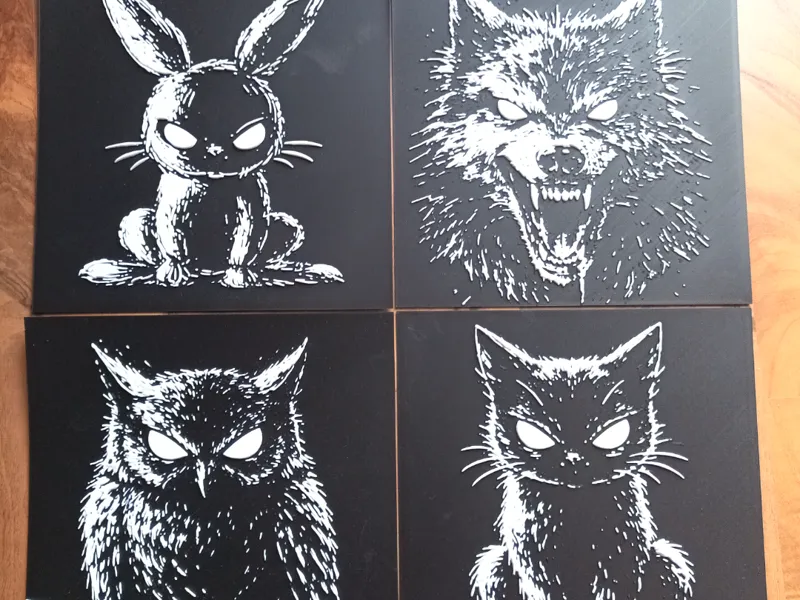 Tiere, Wolf, Katze, Hase, Eule, Hueforge