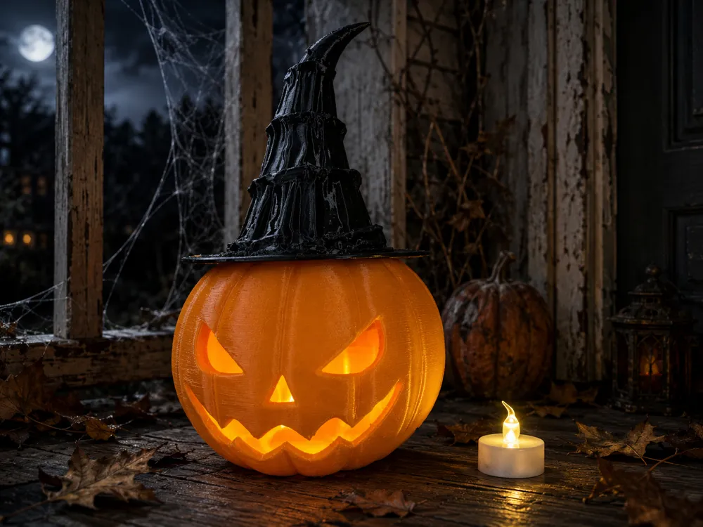 Soporte: Halloween-Kürbis mit Hexenhut. Referencia del modelo original.