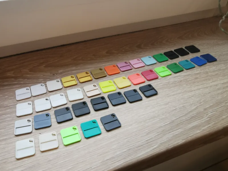 Bambu filament swatches 24x24x2mm. Print quick many of your own. 1AMS = 4colors 2 times on one plate