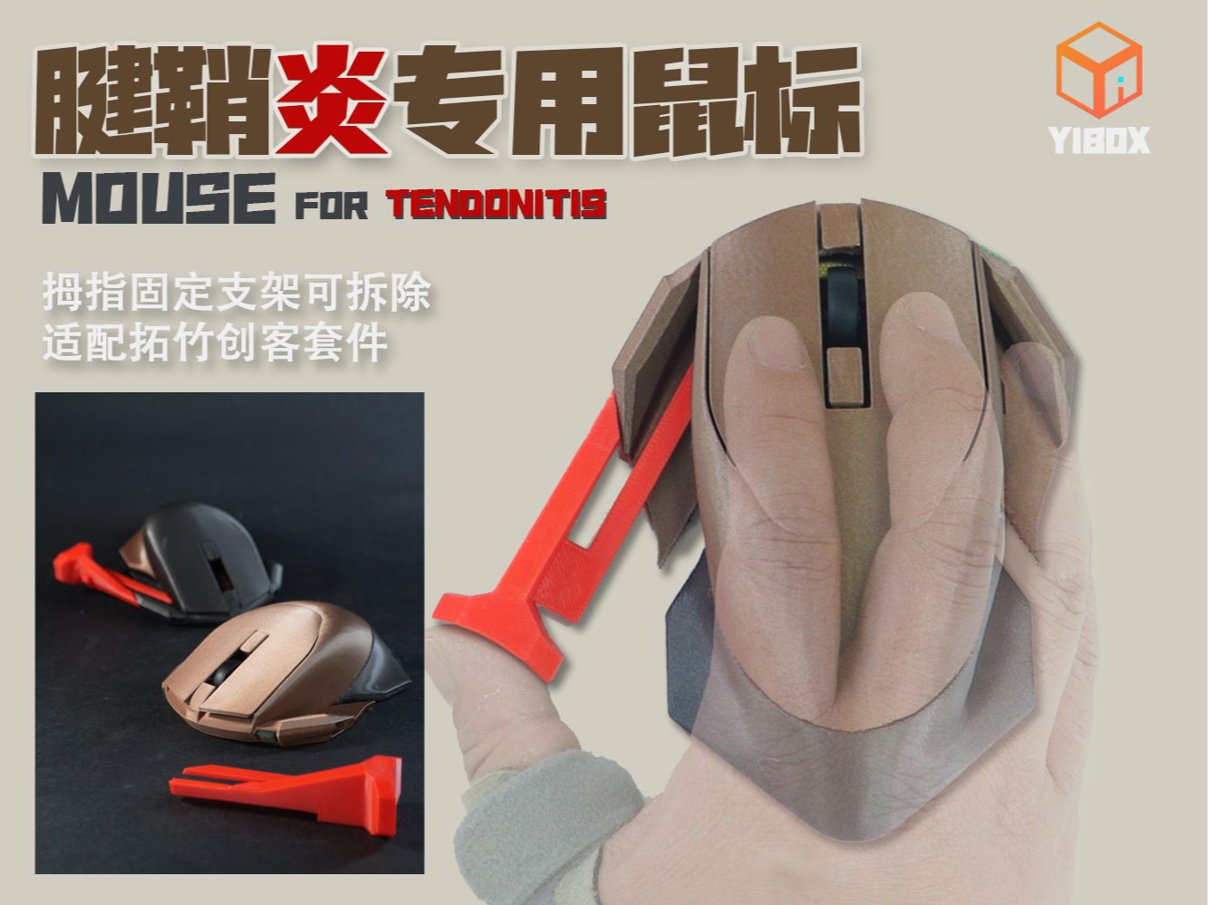 YiBOX-腱鞘炎专用鼠标-创客鼠标-拇指固定件可拆卸
