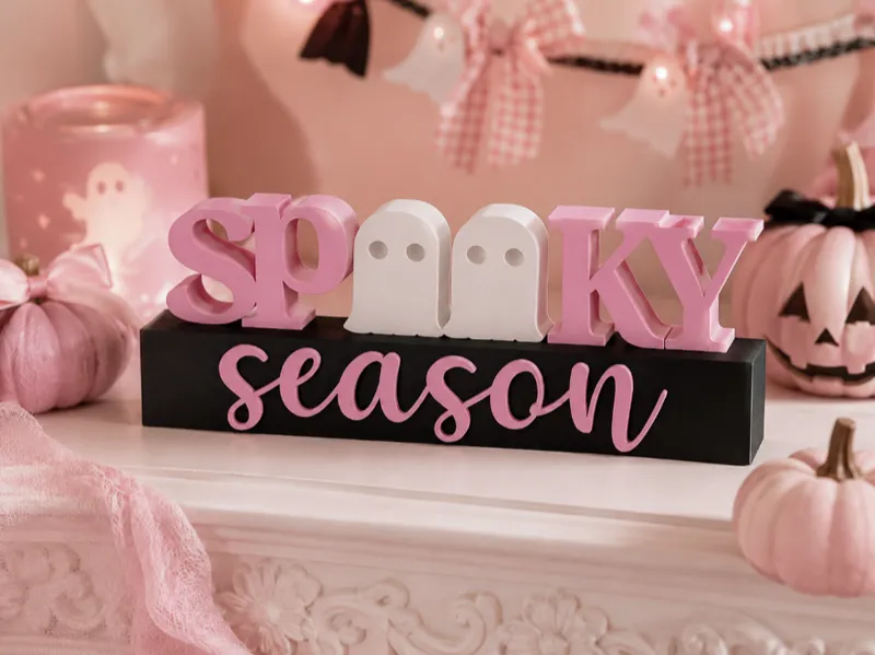 Pink Spooky Season Ghost Sign Halloween