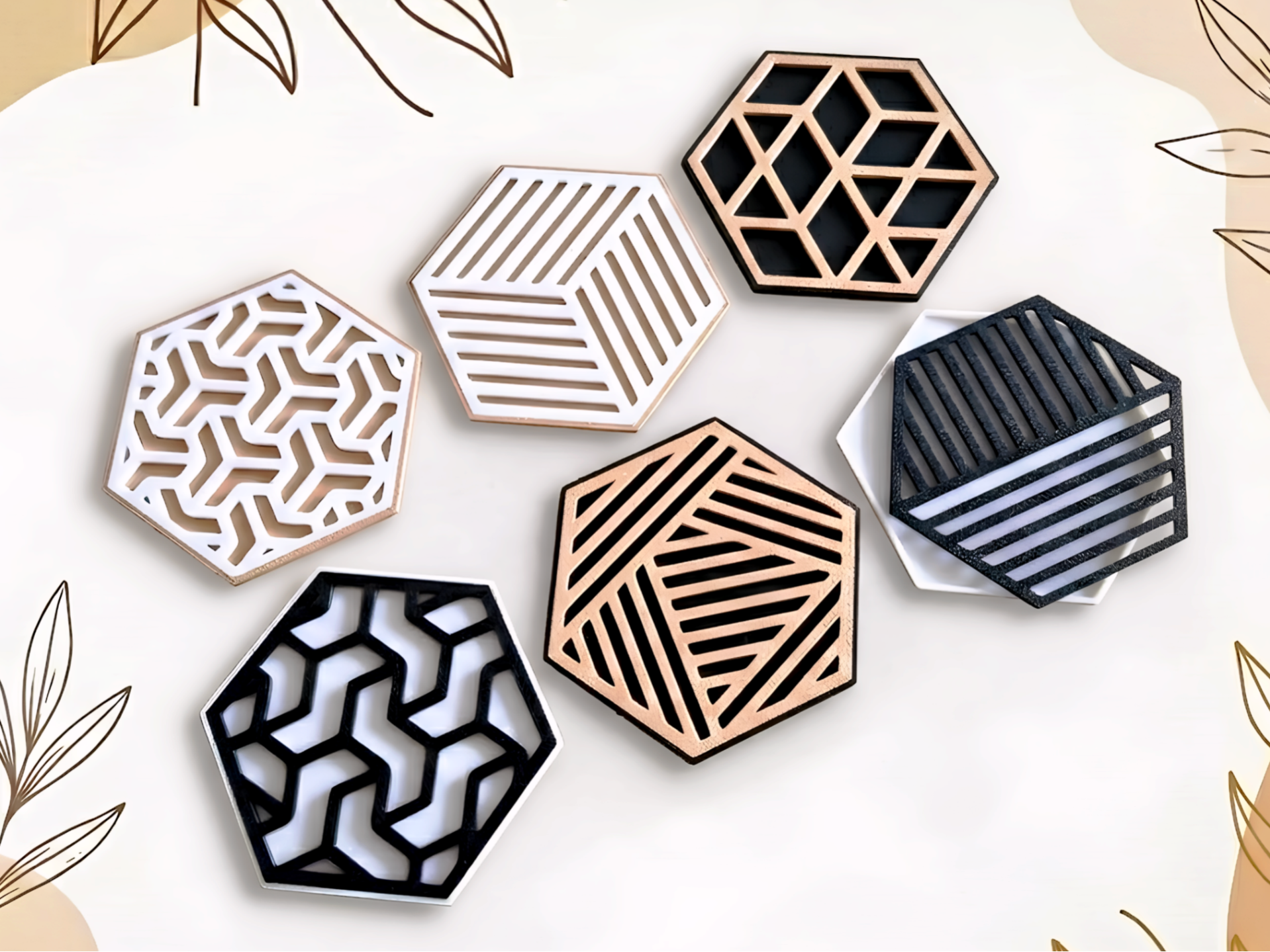 Modern Coasters Set  with Drip Trays & Holder