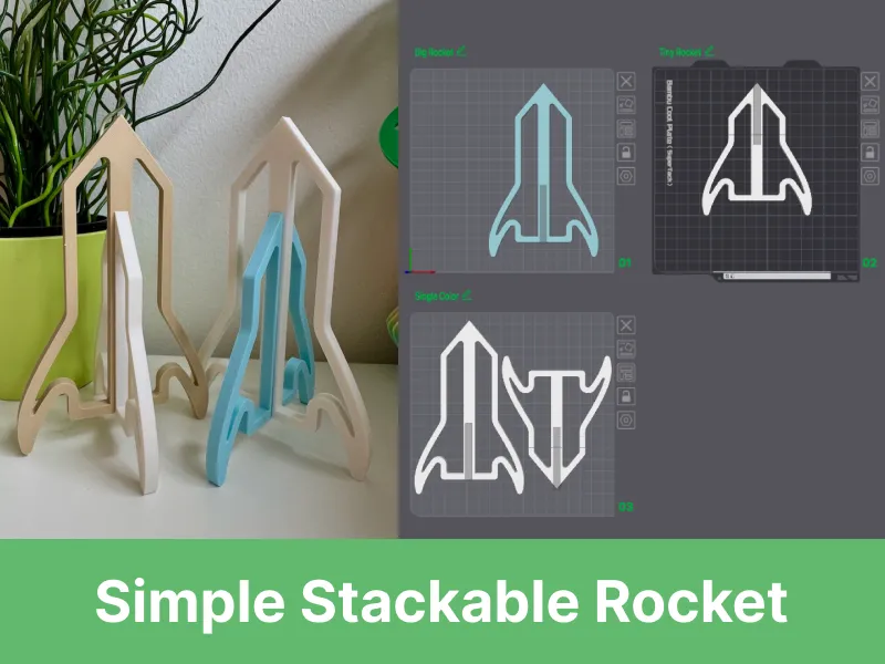 Simple and stackable line art rocket | Fast print