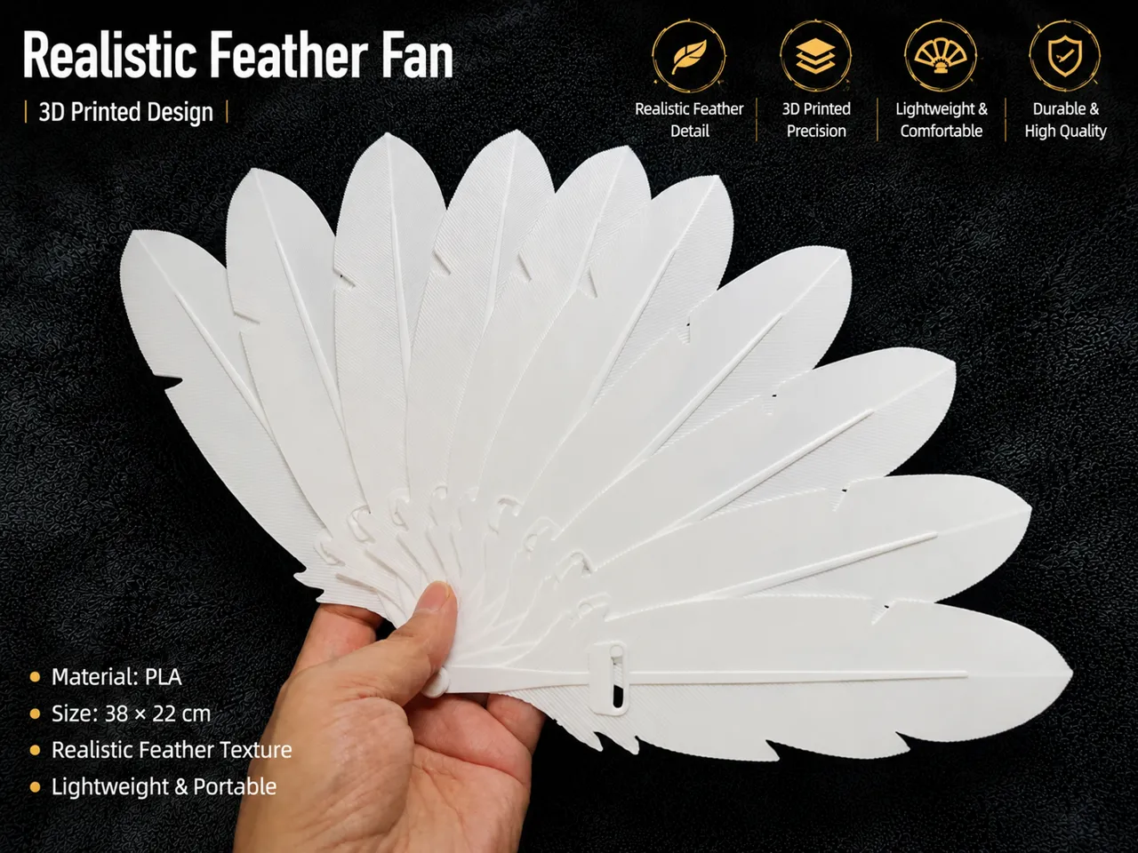 Realistic Feather Folding Fan view 4