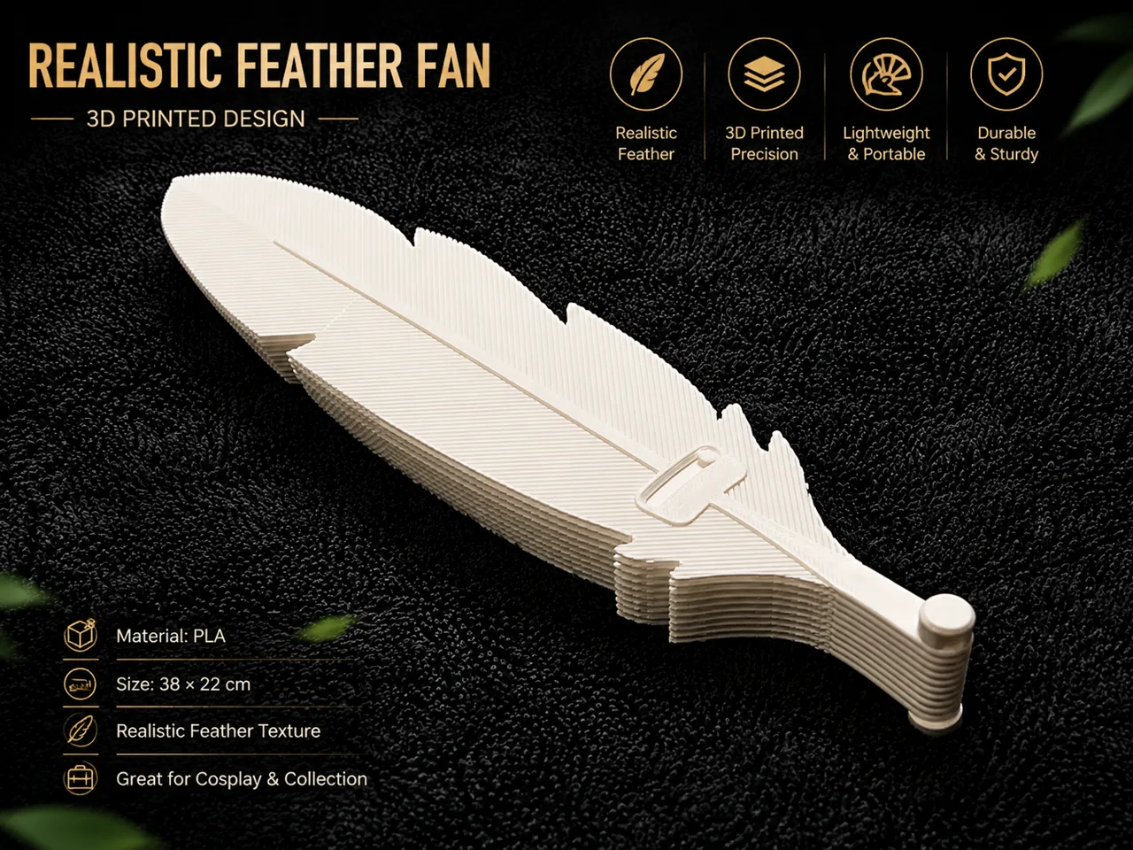 Realistic Feather Folding Fan view 3
