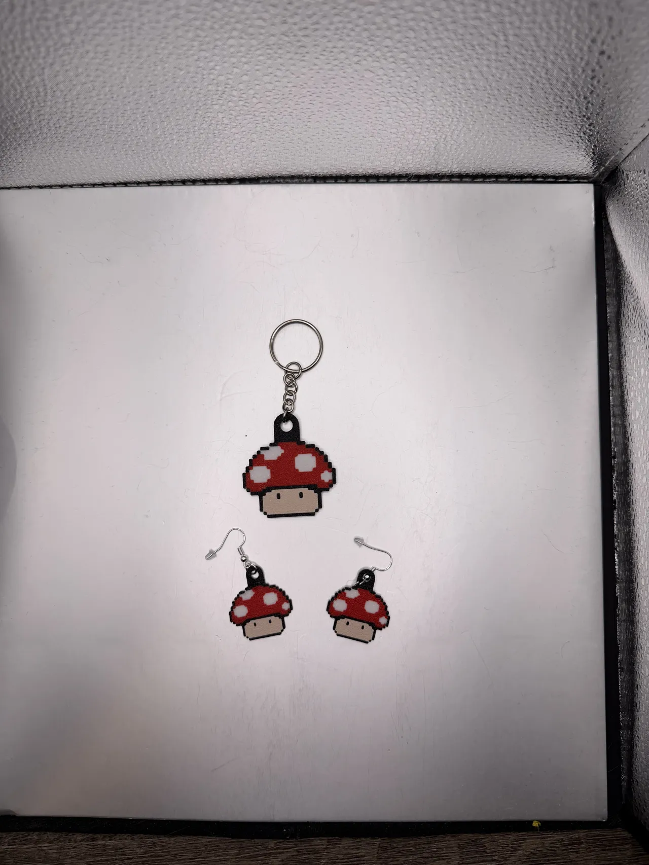 Pixel Mushroom Earring and Keychain view 2