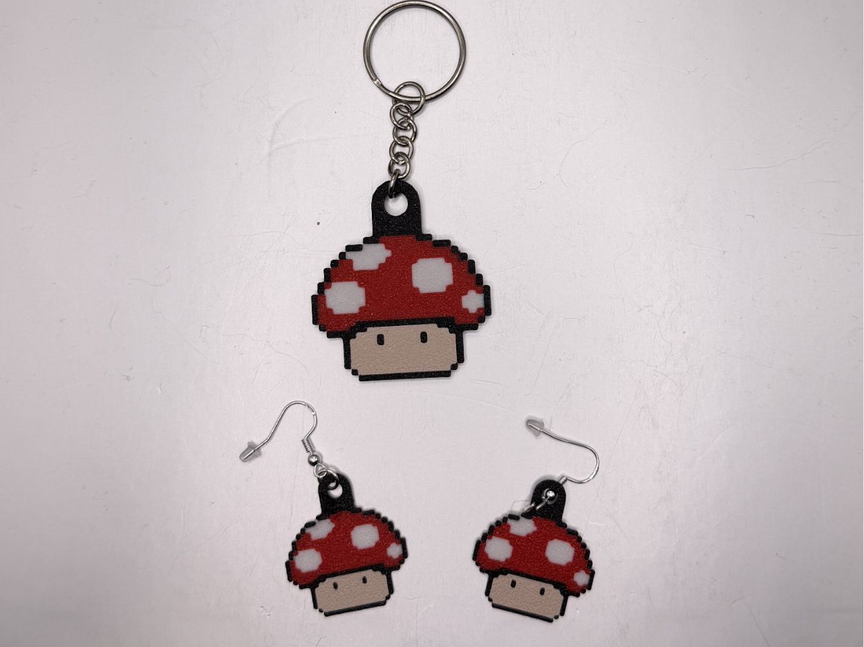 Pixel Mushroom Earring and Keychain
