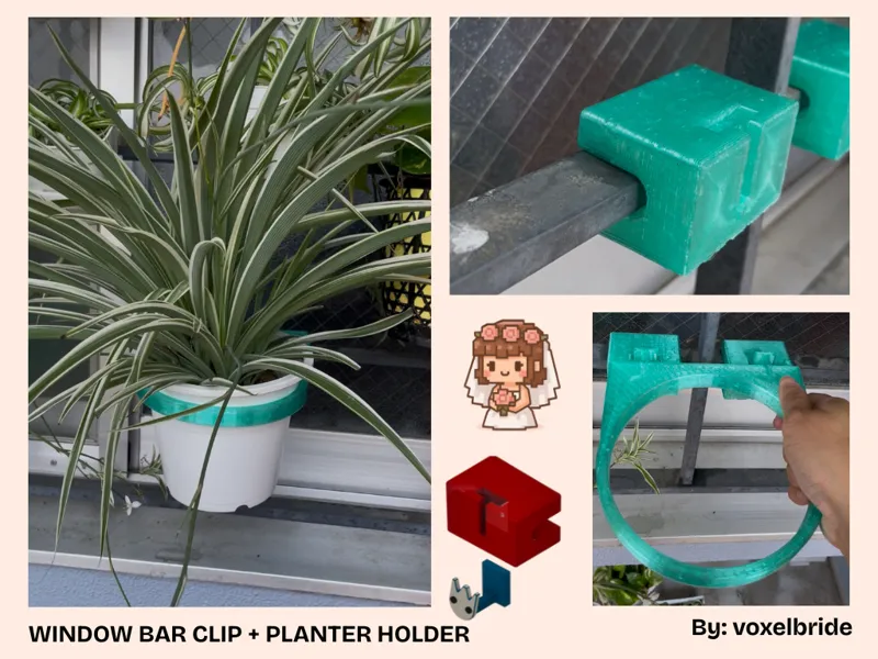 Window Bar Clip + Detachable Planter Holder + Hook