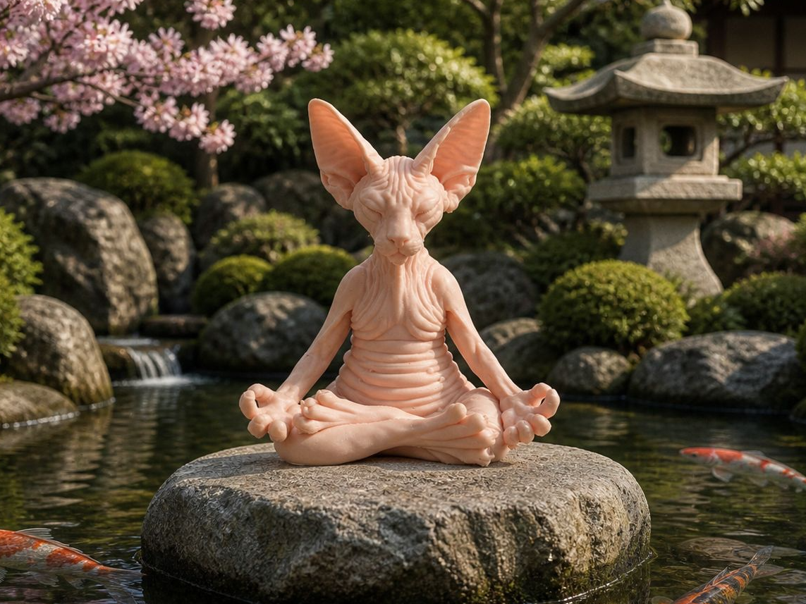Meditating Sphynx Cat Figurine Zen Yoga Cat Decor