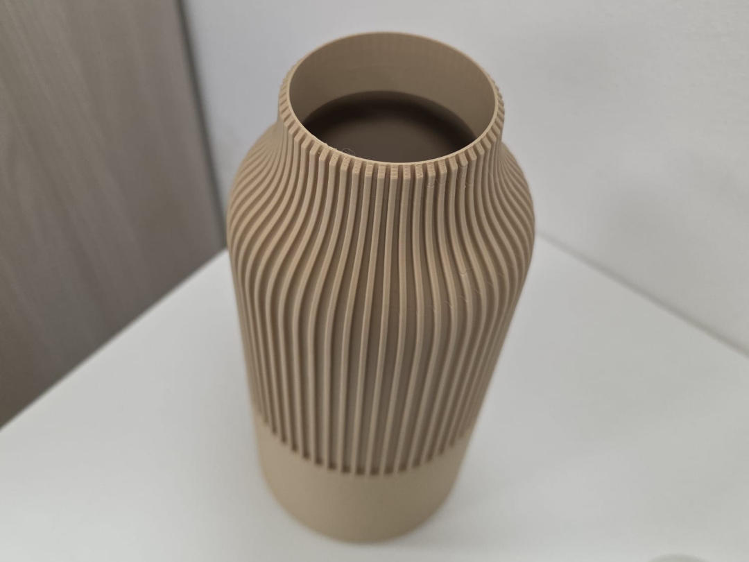 Japandi Ribbed Vase with Fuzzy Skin and Thin Rim