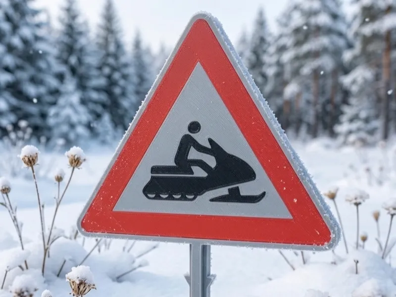 Schneemobil-Warnschild mit Erdspiess