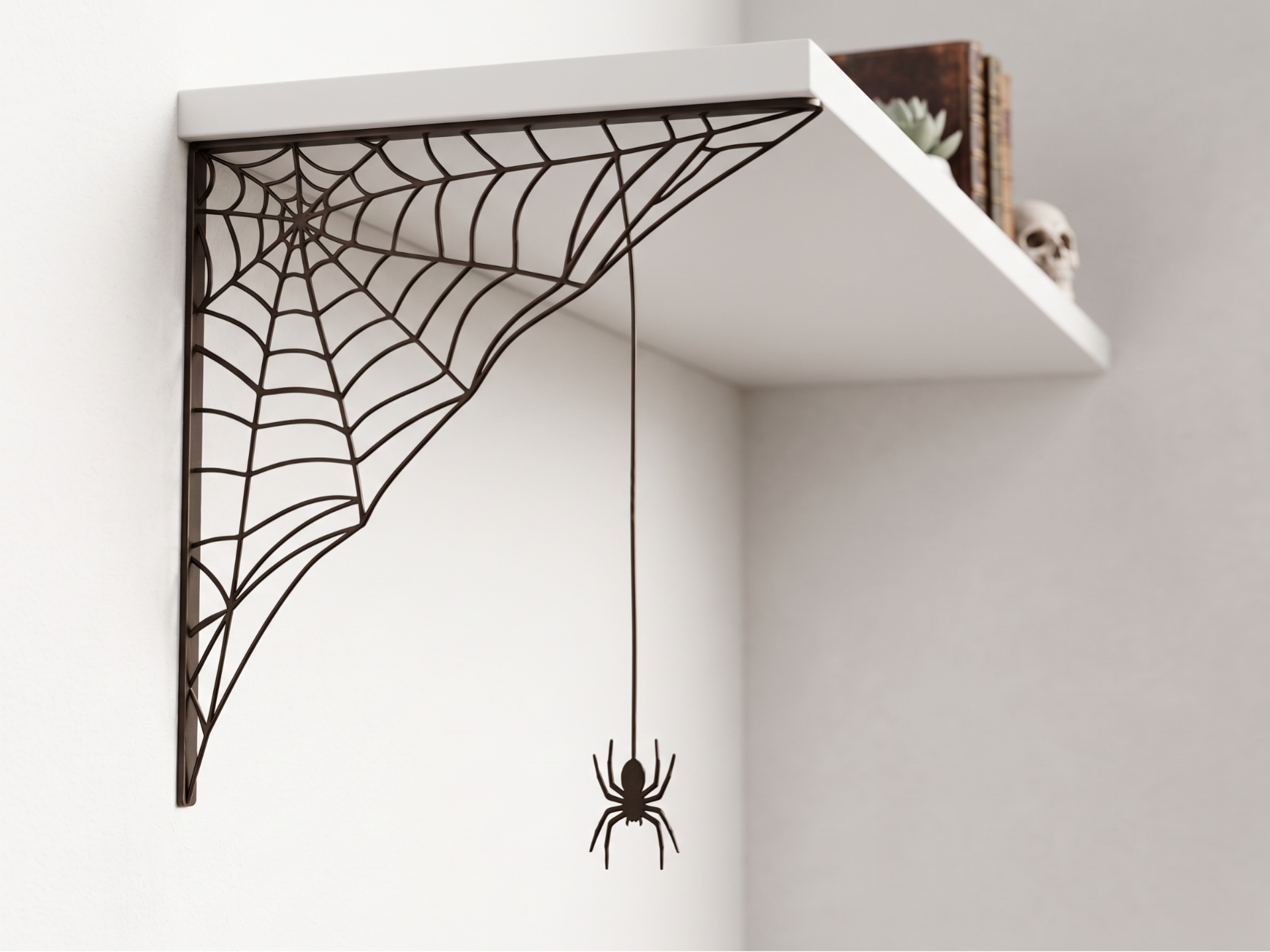 Corner Spider Web with Realistic Hanging Spider - 1