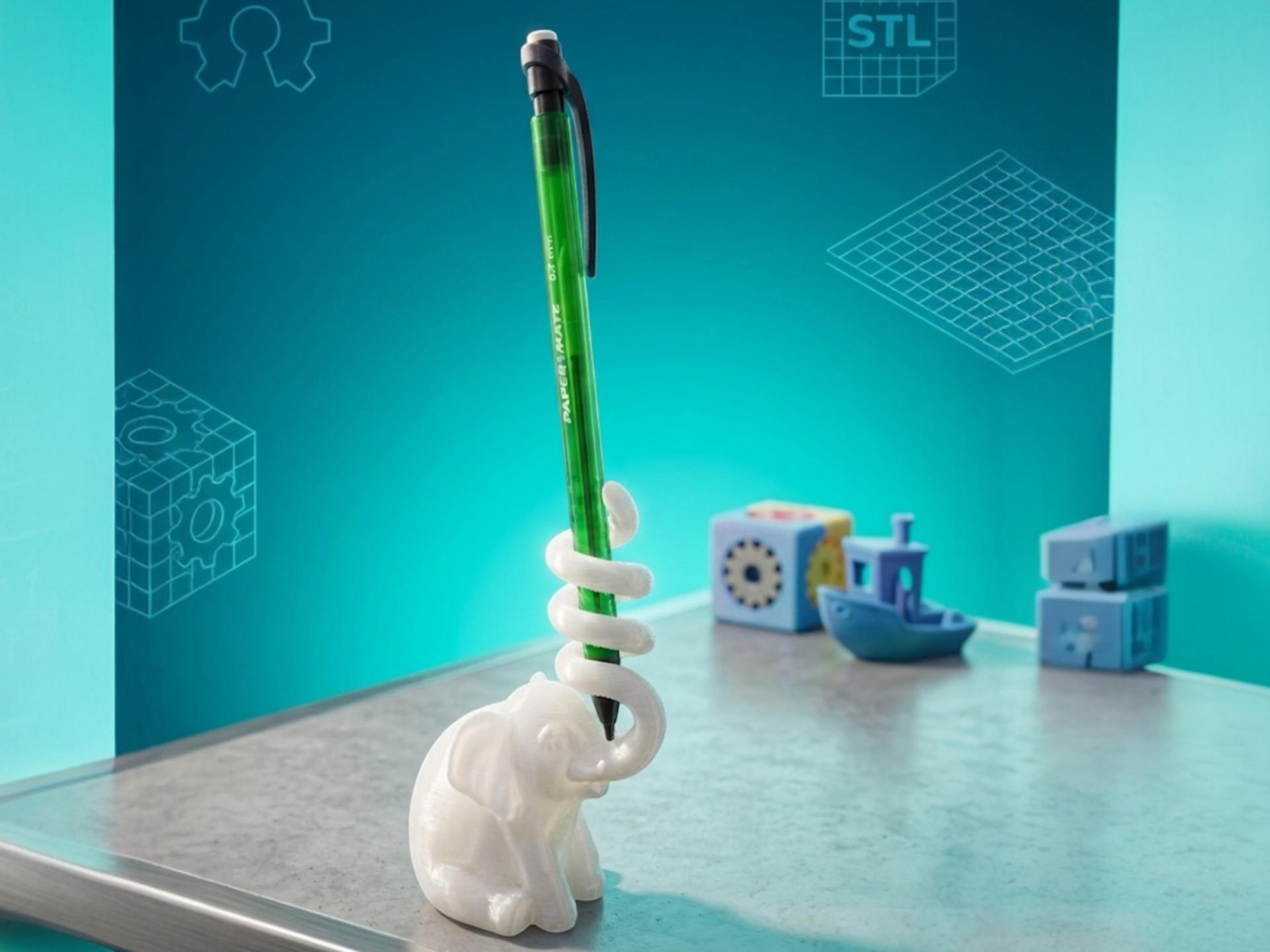 Elephant Desk Accessory - Spiral Trunk Pen Holder