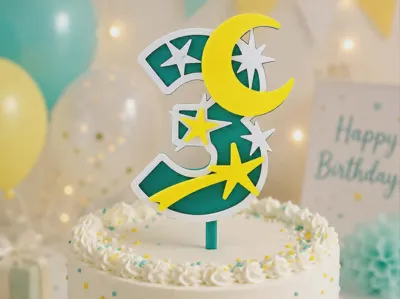 Decoupage Moon & Stars Cake Topper Numbers. No AMS