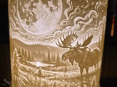 Moonlit Moose and Cannabis Design Table Lampshade