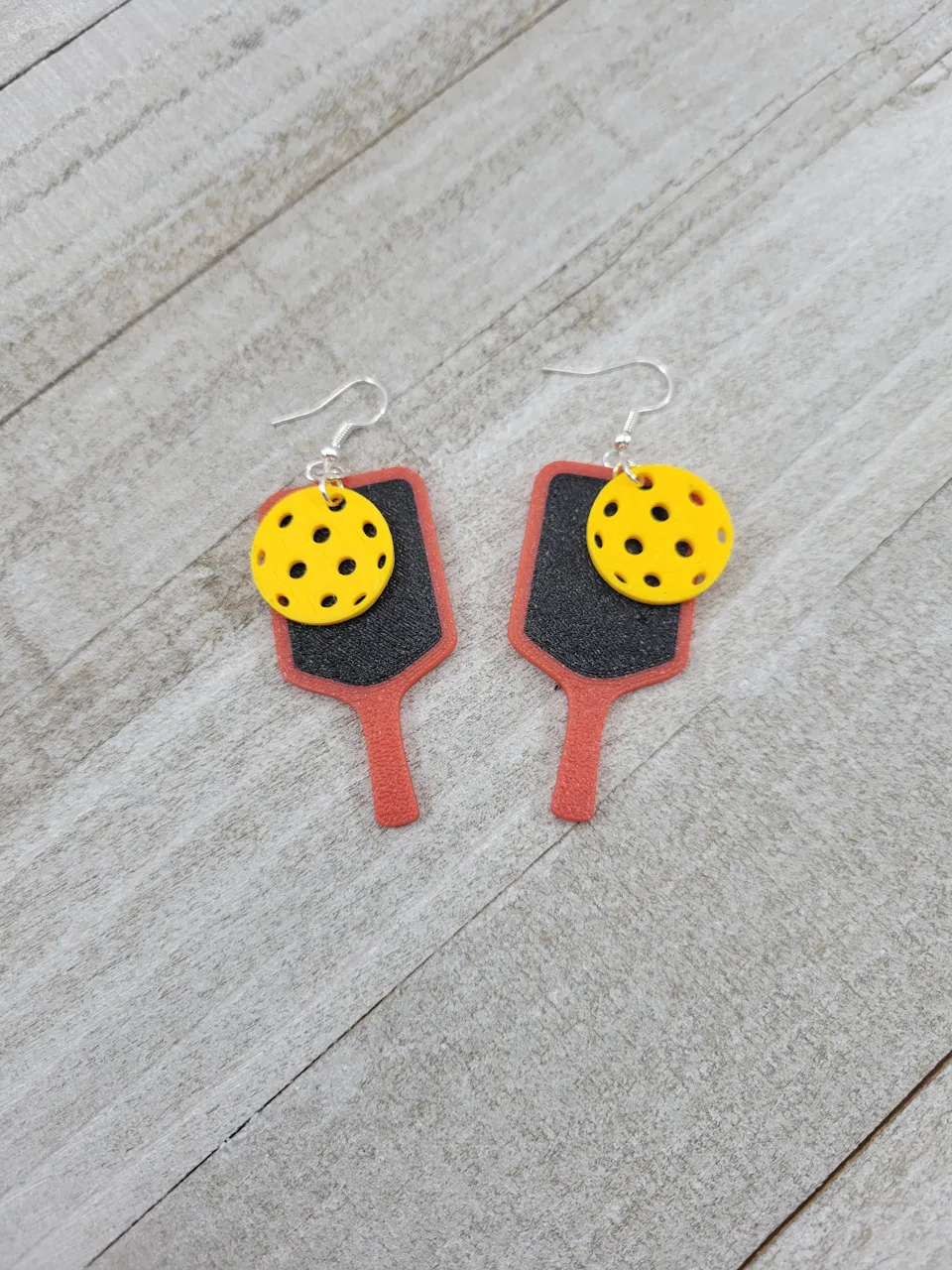 Pickleball Paddle and Ball Sports Earrings view 2