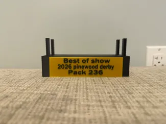 pinewood derby best of show trophy/stand