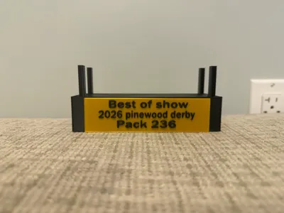 pinewood derby best of show trophy/stand