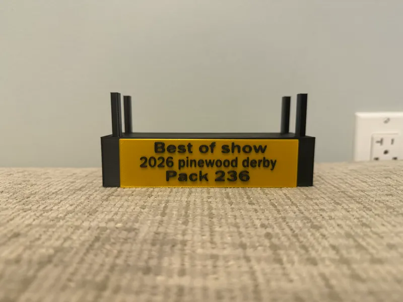 pinewood derby best of show trophy/stand