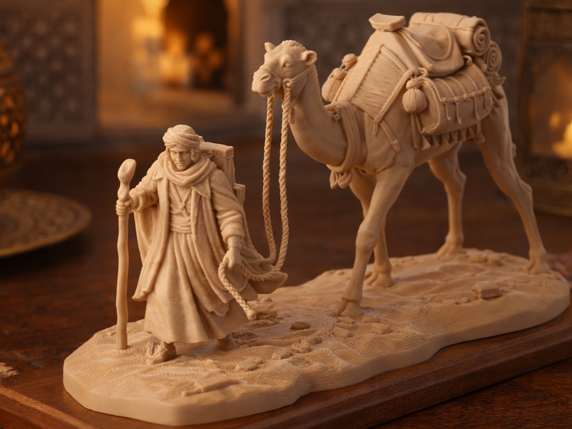 Desert Traveler with Camel Sculpture - Nomadic Art