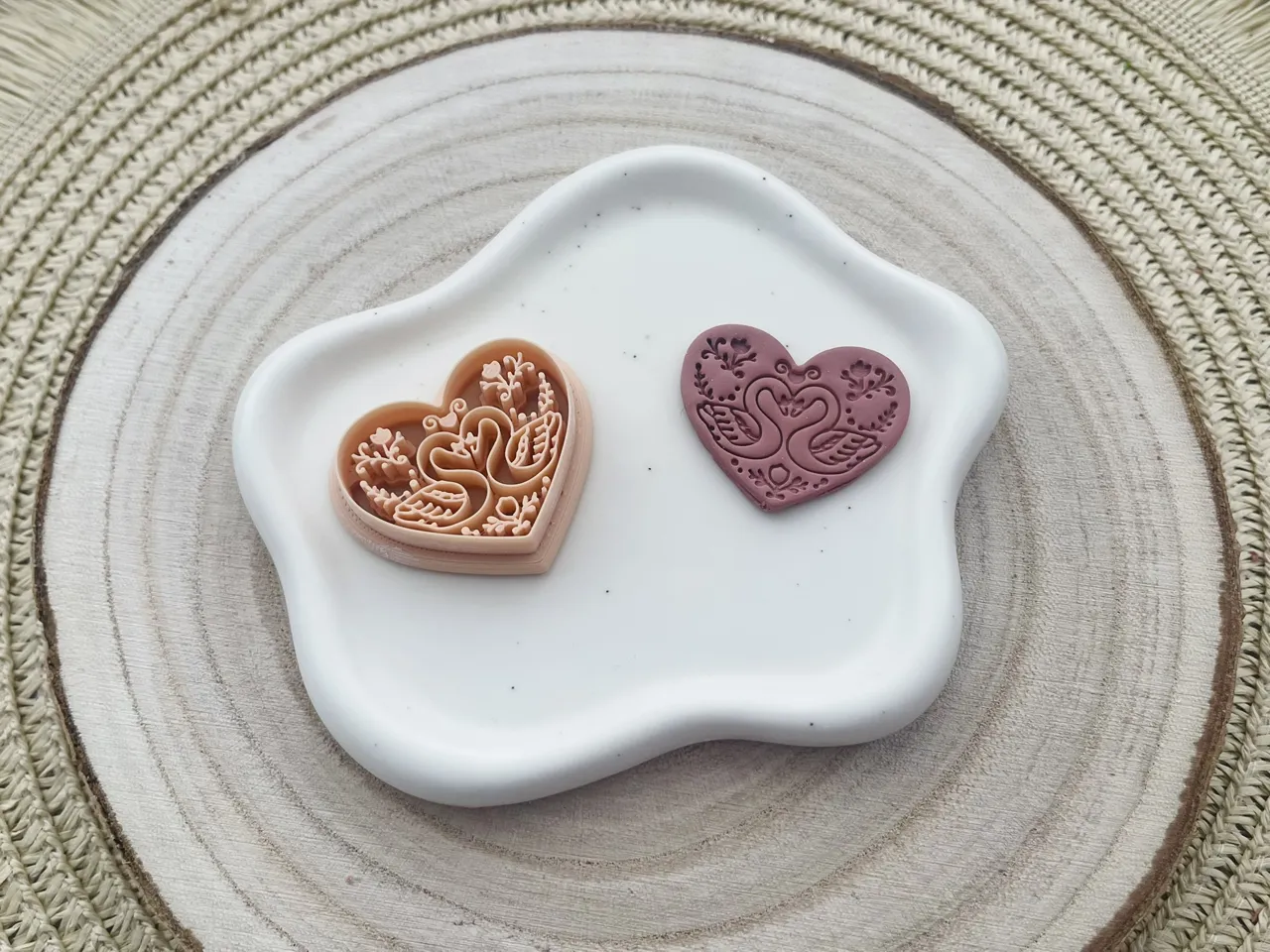 Heart Swans Polymer Clay Earrings Cutter view 2