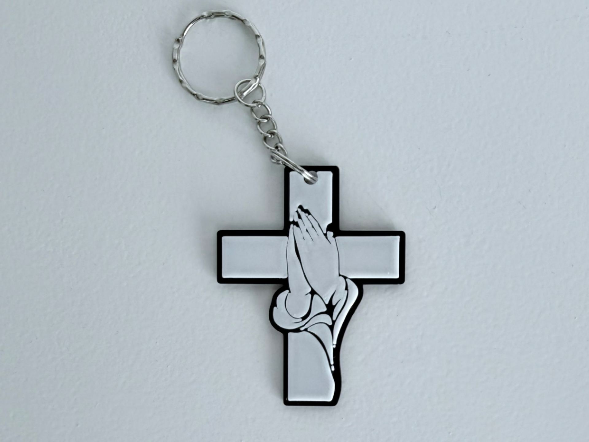 Praying Hands Cross Keychain