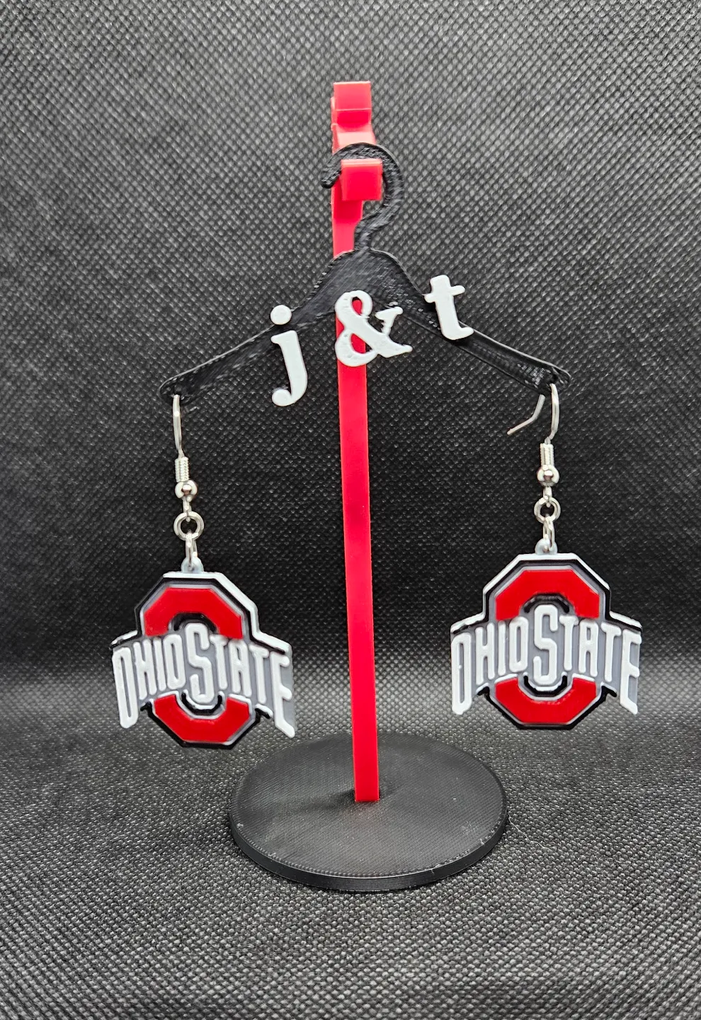 3D Ohio State Buckeyes earrings view 2