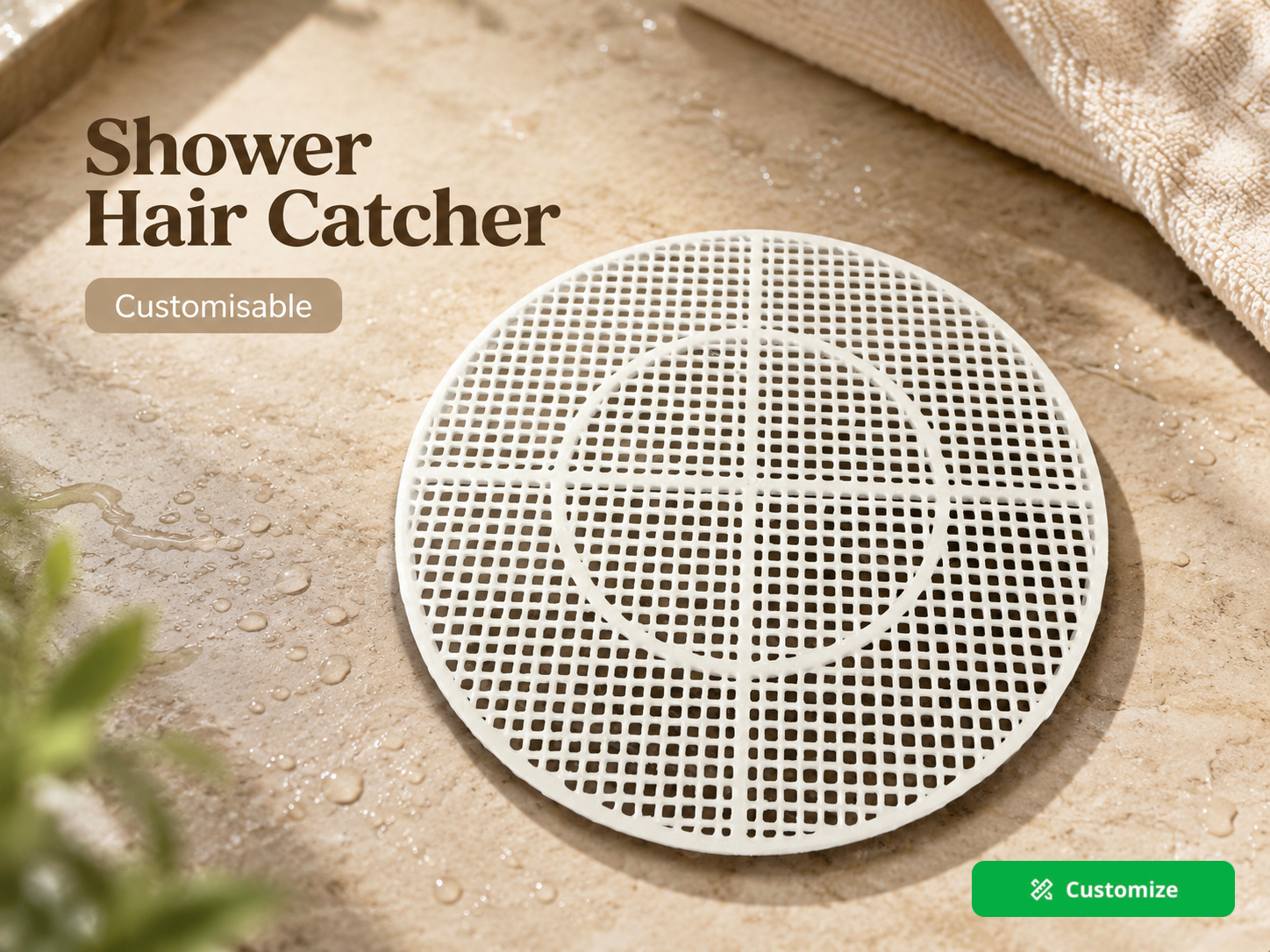 Customisable Parametric Shower Drain Hair Catcher