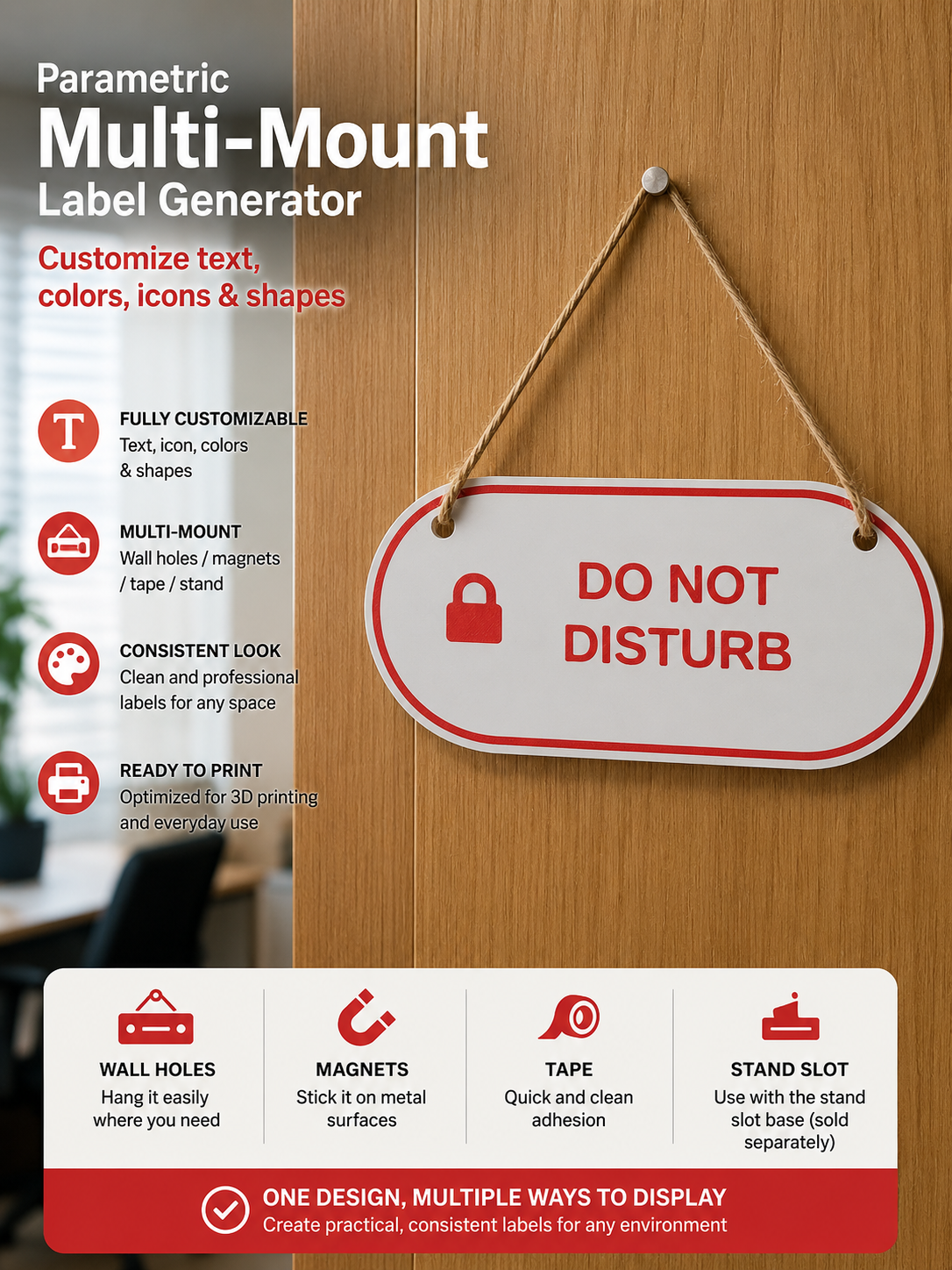 Miniatura 6 do modelo 3D Parametric Multi-Mount Label Generator