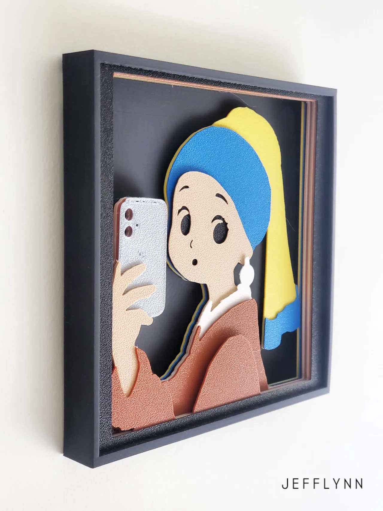 Girl w/ a Pearl Earring taking Selfie - Shadow Box view 2