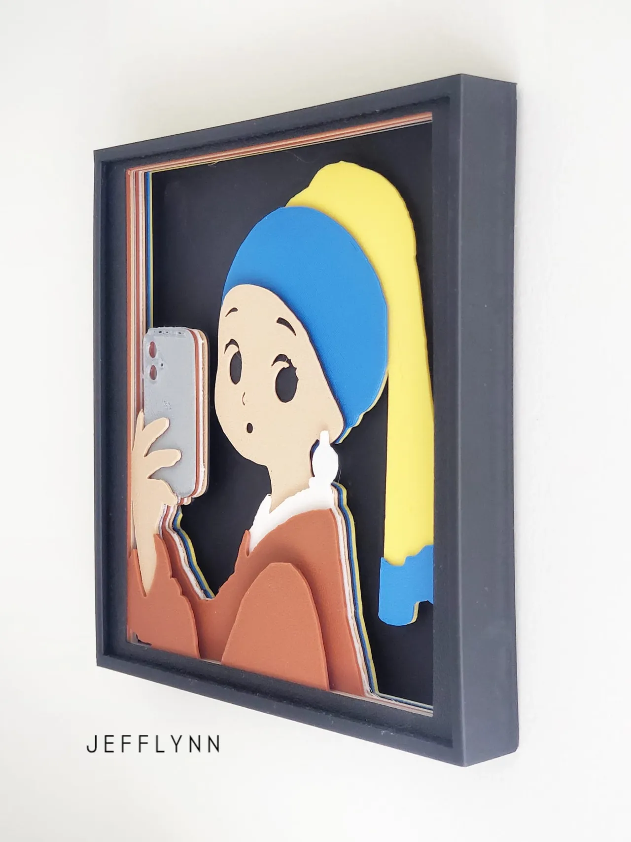 Girl w/ a Pearl Earring taking Selfie - Shadow Box view 3