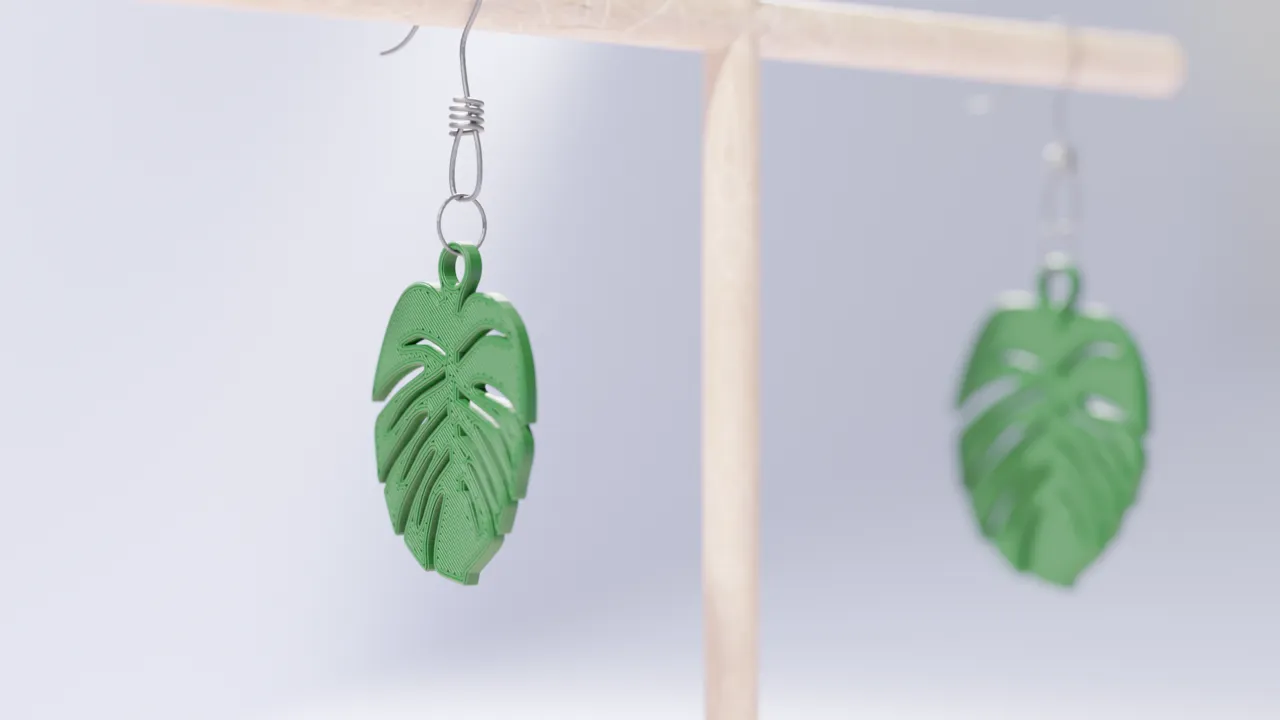 Monstera Earrings. Quick easy Print. Stylish view 4